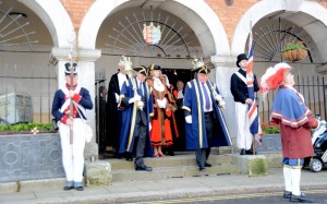 The mayoral procession leaves the town hall led by town crier Rex Swain and escorted by members of the Cinque Ports Volunteers