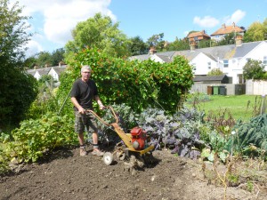 At Rye's South Undercliff allotments Bill White shows how a rotavator should be used