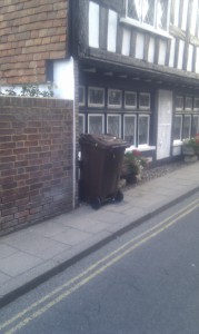 Waiting to be emptied - a brown bin in The Mint, Rye