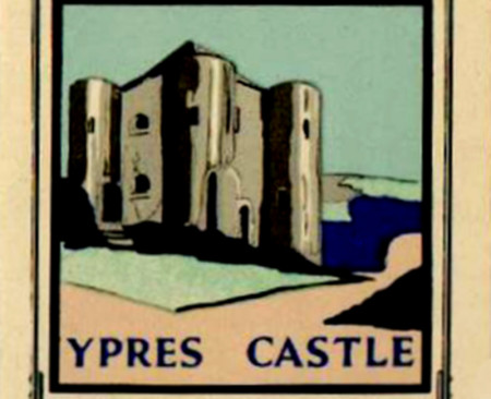 This old Whitbread sign of the Ypres Castle Inn is from the 1950s