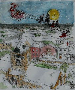 The Mayor and town councillors pull Father Christmas over Rye's rooftops 