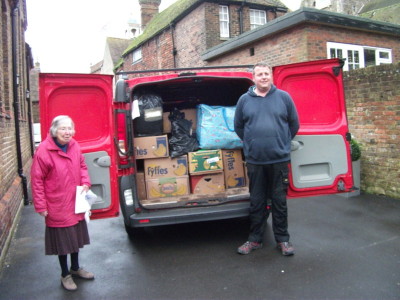 Janet Waddams and John Crafer in front of the van