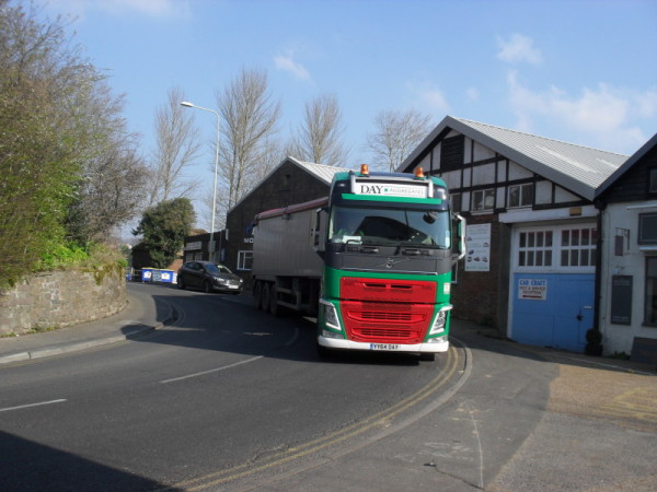 By virtue of scraping a very narrow pavement by Rock Channel, this lorry kept almost to its own side of the road - most don't