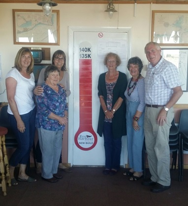 Fundraisers (L to R) Claire Powell, Joan Taylor, Club Commodore Caroline Wylson, Gen Tompkinson, Gill Wood, David Tompkinson