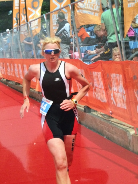 Practising what she preaches - completing the run stage of a triathlon