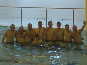 Rye Town Boys doing a bit of extra training in the pool on Wednesday evening.