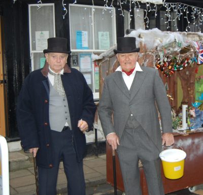 Noel Varley and Roger Evans collecting for the Rotary Club