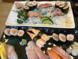 Platters of fish sushi
