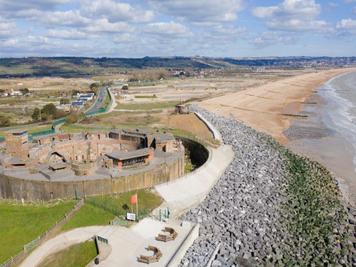 The completed Hythe Ranges sea defence scheme, March 2021