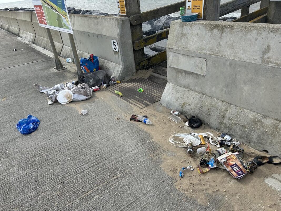 Still to be collected, rubbish at Broomhill Sands