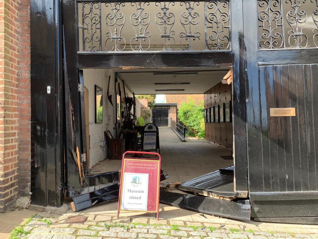 Damage to the gates to 3 East Street site