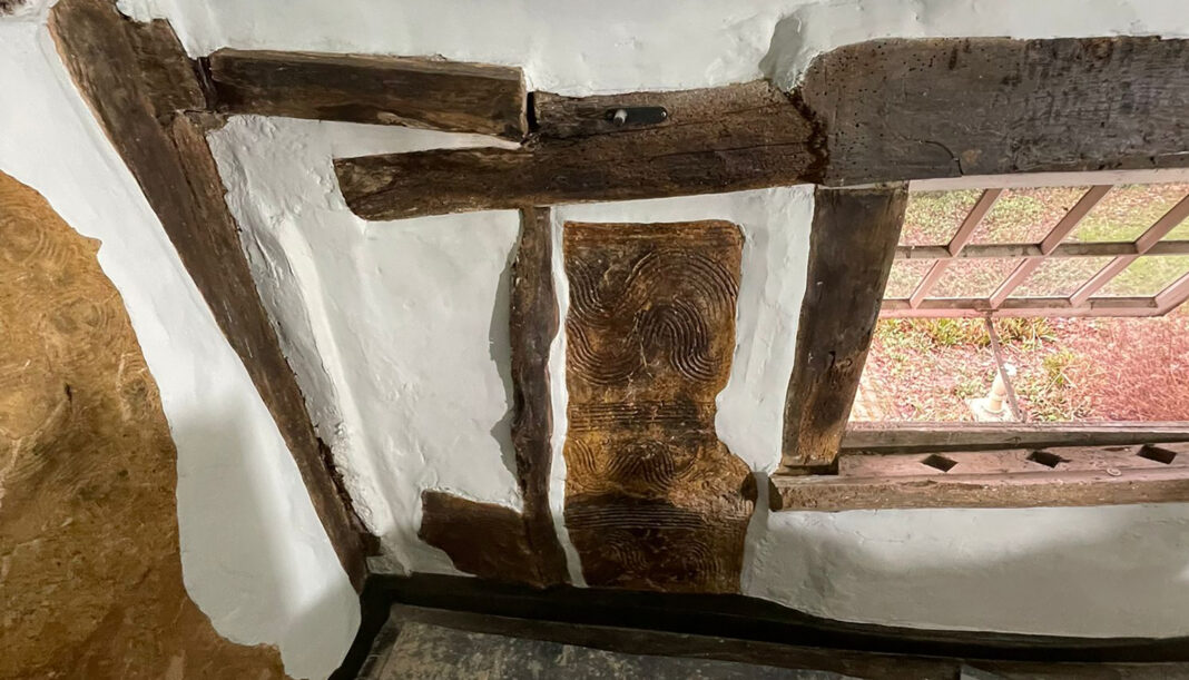 Pargetry being restored and saved