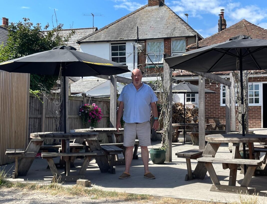 Kevin in the garden of The Cricketers pub
